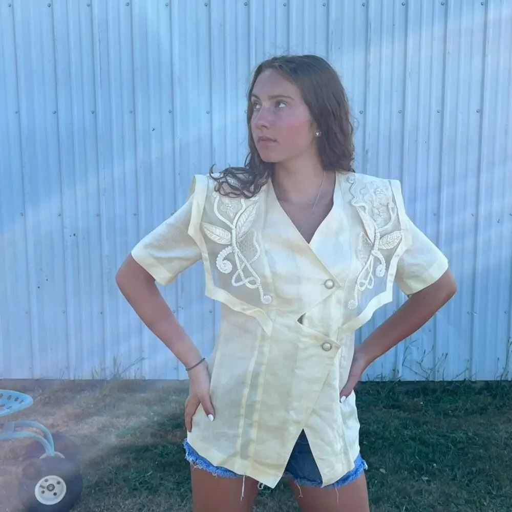 Sunday Shirt Jacket Vintage ANNE FRENCH Women Shirt Lightweight Romantic SZ 6